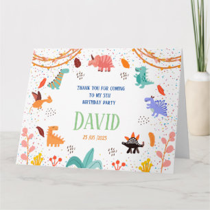 Remerciements Dinosaur fête d'anniversaire thème Carte de remerc
