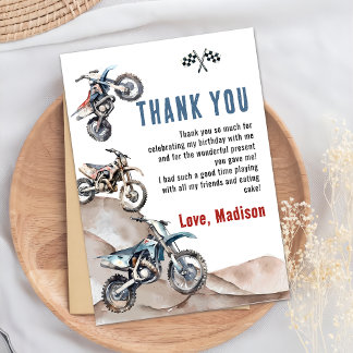 Remerciements Dirt Bike Race Boy Anniversaire Carte de remerciem