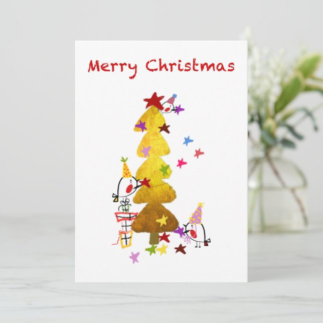 Remerciements Doodle Robins Golden Tree Carte de Noël (Debout devant)