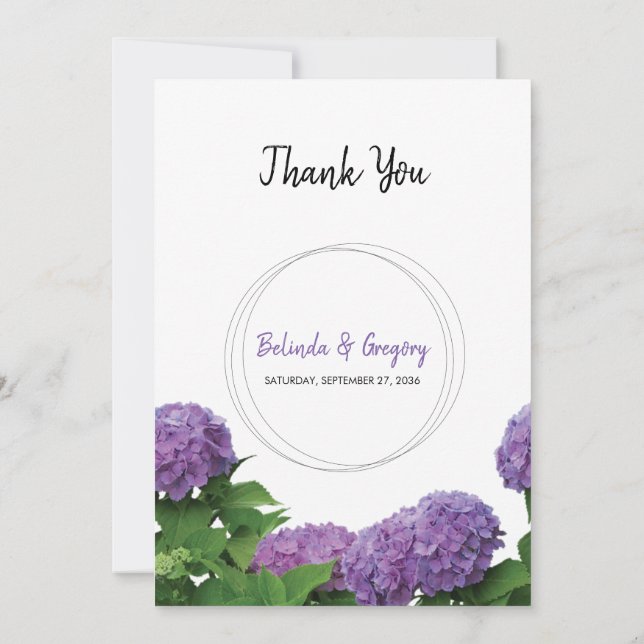 Remerciements Élégant Mariage Hydrangea violet Carte de remercie (Dos)