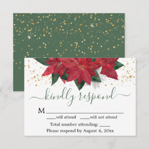 Remerciements Elégant Poinsettia Mariage de Noël Carte RSVP