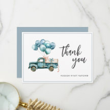Élégant Script Dusty Blue Baby Boy Carte de remerc