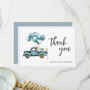 Remerciements Élégant Script Dusty Blue Baby Boy Carte de remerc