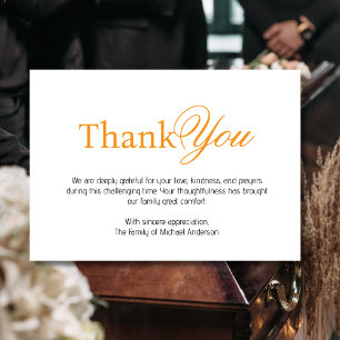 Remerciements Élégante carte de condoléances funéraire orange et
