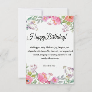 Remerciements Elégante carte de voeux d'anniversaire Floral