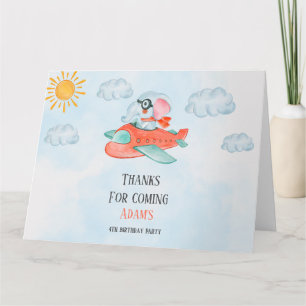 Remerciements Elephant Pilote Anniversaire Plier Carte de remerc