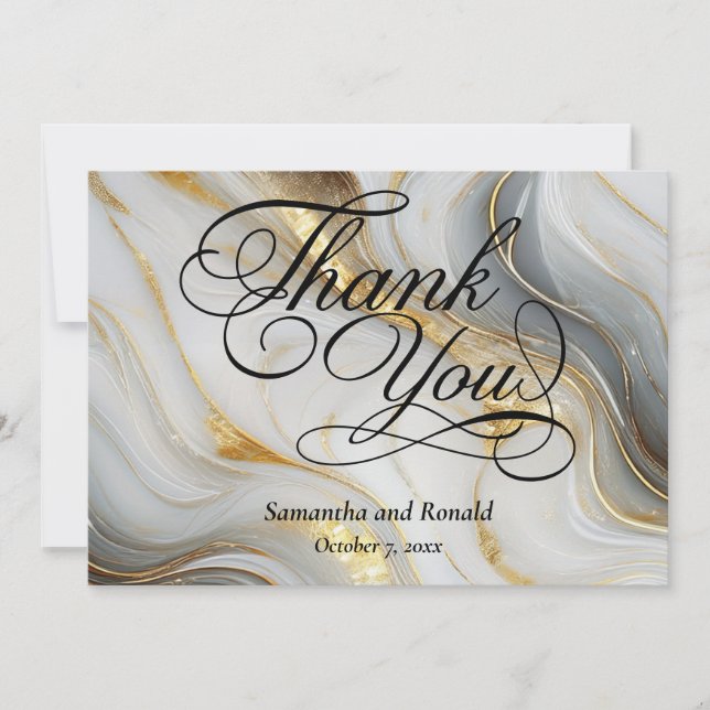 Remerciements Faux Gold Grey Blanc Marbré Formel Carte de remerc (Devant)