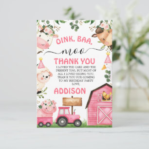 Remerciements Ferme Pink Grange Tracteur Anniversaire Carte de r