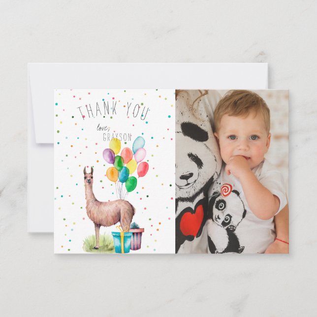 Remerciements Fête d'anniversaire de Llama | Carte de remercieme (Devant)