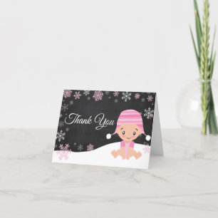 Remerciements Flamme de neige d'hiver Bébé Fille rose Carte de r
