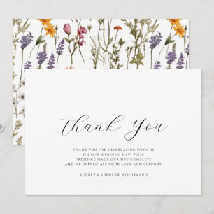Remerciements Fleur sauvage aquarelle Mariage plat Carte de reme