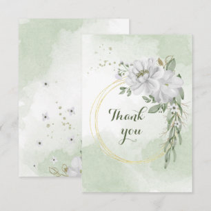 Remerciements fleurs blanches verdure or couronne carte de remer