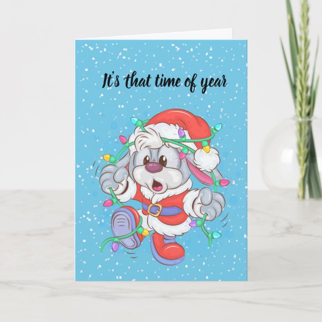 Remerciements Funny Rabbit Père Noël Carte de Noël (Devant)