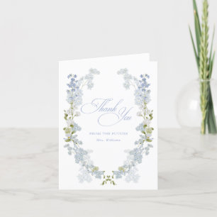 Remerciements Futur Mme Elegant Blue Floral Carte de remerciemen