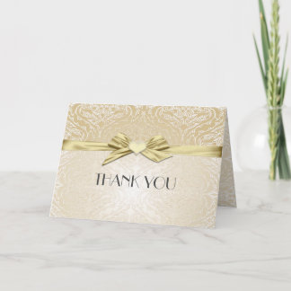 Remerciements Gold Sparkle Heart Ribbon Damask Carte de remercie