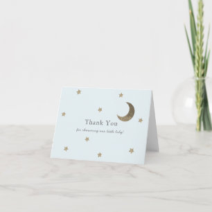 Remerciements Gold Stars & Moon Blue Baby shower Carte de remerc