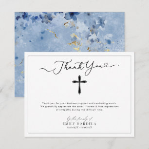 Remerciements Golden Blue Floral Funeral Script Carte de remerci