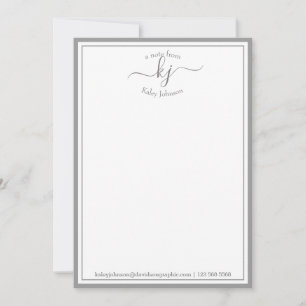 Remerciements Gris Clair Monogrammé Du Bureau De La Carte Note