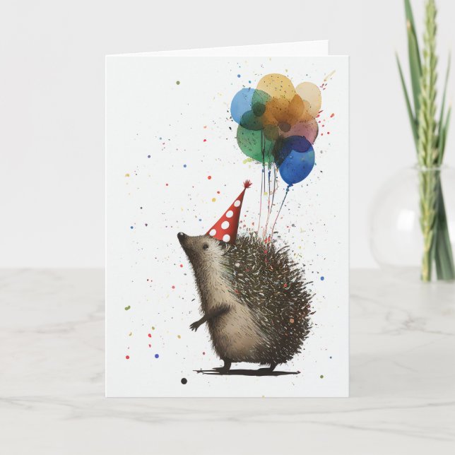 Remerciements Hérisson avec Ballons Carte de voeux pliée (Devant)