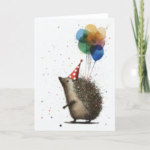 Remerciements Hérisson avec Ballons Carte de voeux pliée