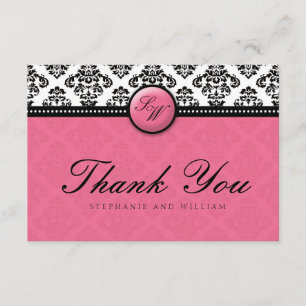Remerciements Honeysuckie Damask Monogram Mariage Carte de remer