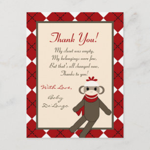 Remerciements Jacquard rouge de singe de chaussette du carte de