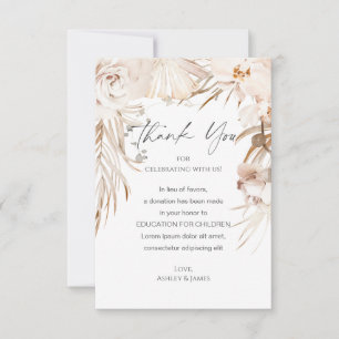 Remerciements Jardin fleuri beige mariage faveur carte de don