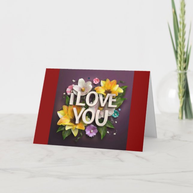 Remerciements Je t'aime Carte d'amour des fleurs de carte Valent (Devant)