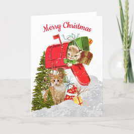 Remerciements Jolie carte de Noël rétro de chat / Boîte aux lett