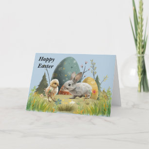Remerciements Lapin de Pâques et poussin avec carte d'oeufs