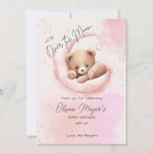 Remerciements Le rose sur la lune Baby shower de l'ours Carte de