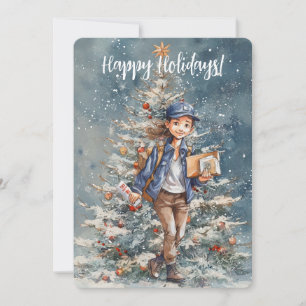 Remerciements LETTRE Femme PORTEUR ARBRE DE Noël Carte