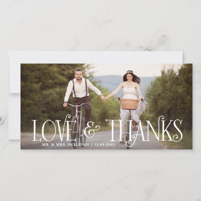 Remerciements Love & Thanks Retro Script Mariage Carte de remerc (Devant)