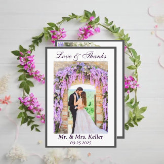 Remerciements Mariage à thème Purple Wisteria Carte de remerciem