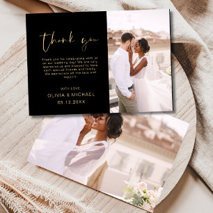 Remerciements Mariage photo script Black Gold Carte de remerciem
