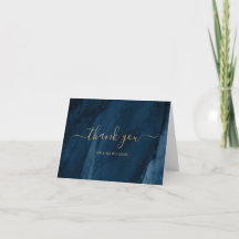 Marine Blue & Gold Calligraphy Carte de remercieme