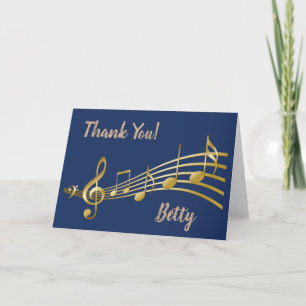 Remerciements Merci, Musique, Personnalisé, Carte de vœux bleue