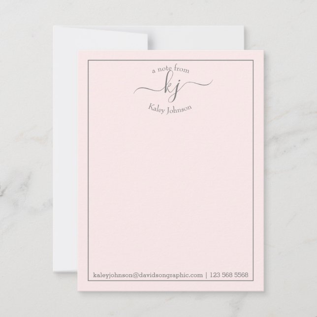 Remerciements Monogramme Script Blush Du Bureau De La Carte Note (Devant)