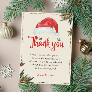 Remerciements Noël Père Noël Casquette rouge Carte de remercieme