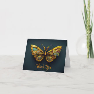 Remerciements Ornate Gold & Turquoise Butterfly Carte de remerci