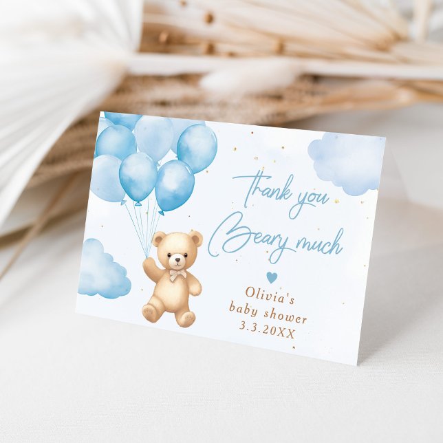 Remerciements Ours en peluche bleu avec ballons Carte de remerci (Créateur téléchargé)