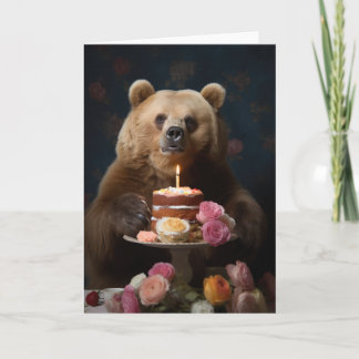 Remerciements Ours grizzli avec carte de gâteau d'anniversaire