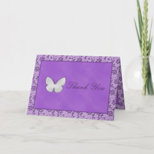 Remerciements Papillon d'argent sur carte de remerciement violet