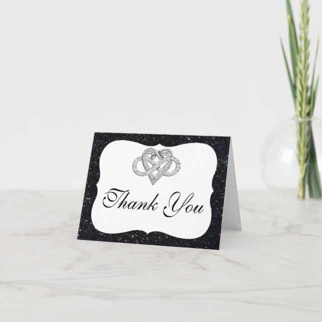 Remerciements Parties scintillant noire Infinity Heart Carte de  (Devant)