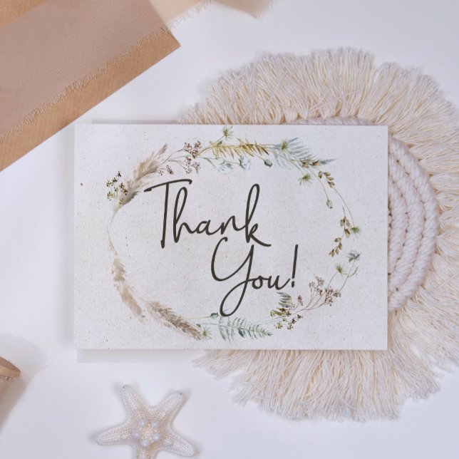 Remerciements Pastel Boho Neutre Floral Élégant Carte de remerci (Créateur téléchargé)