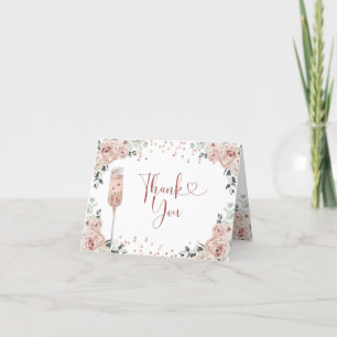 Remerciements Pétales de Rose rose Dusty et carte pliée Prosecco