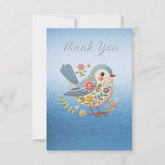 Remerciements Petite Broderie Florale d'oiseaux Carte de remerci