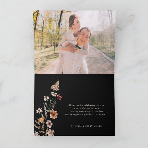 Remerciements Photo Black Floral Boho Mariage Carte de remerciem