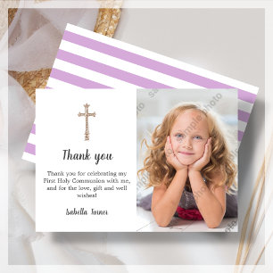 Remerciements Purple Photo First Holy Communion Carte de remerci