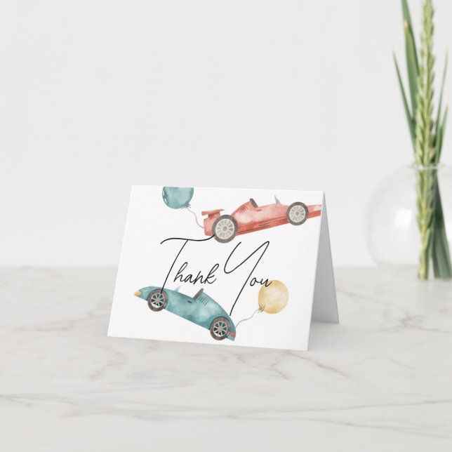 Remerciements Race Car Baby shower ou Anniversaire Carte de reme (Devant)